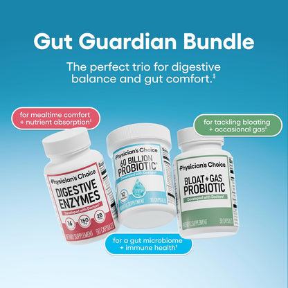 Physician's CHOICE Gut Value Bundle: 60 Billion Probiotic 30ct + Bloat & Gas Probiotic 30ct + Digestive Enzymes 90ct