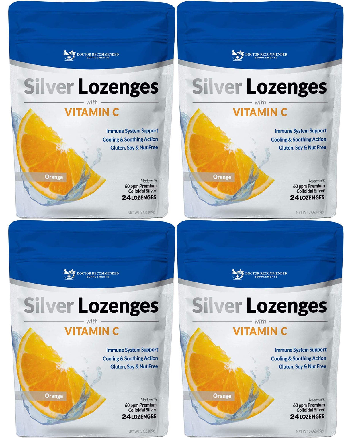 Silver Lozenges with Vitamin C - Premium Nano Silver 60 PPM Colloidal Silver, Organic Honey and Vitamin C Mineral Supplement Drops to Support Immune System, Soothe Cough & Throat - 24 Orange Lozenges