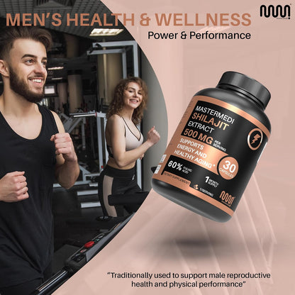MasterMedi Shilajit 500mg – Himalayan Extract Standardized to Fulvic Acid – Energy, Stamina & Vitality Support – 30 Vegan Capsules – Non-GMO, Gluten-Free, No Fillers