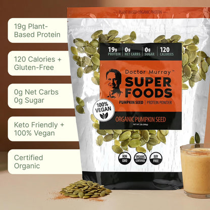 Dr. Murray's Super Foods 3 Seed Protein Powder - Pumpkin Flax Sunflower | Vegan Plant Protein | No Artificial Additives | GMP Certified | Unflavored, 1 lb.