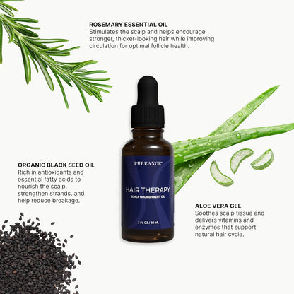 PUREANCE Hair Therapy - Hair Growth Oil for Dry & Frizzy Hair | Scalp Serum for Women & Men - Aloe Vera Gel, Castor, Argan, Black Seed, Rosemary & Peppermint Essential Oils & More - 2 Fl OZ