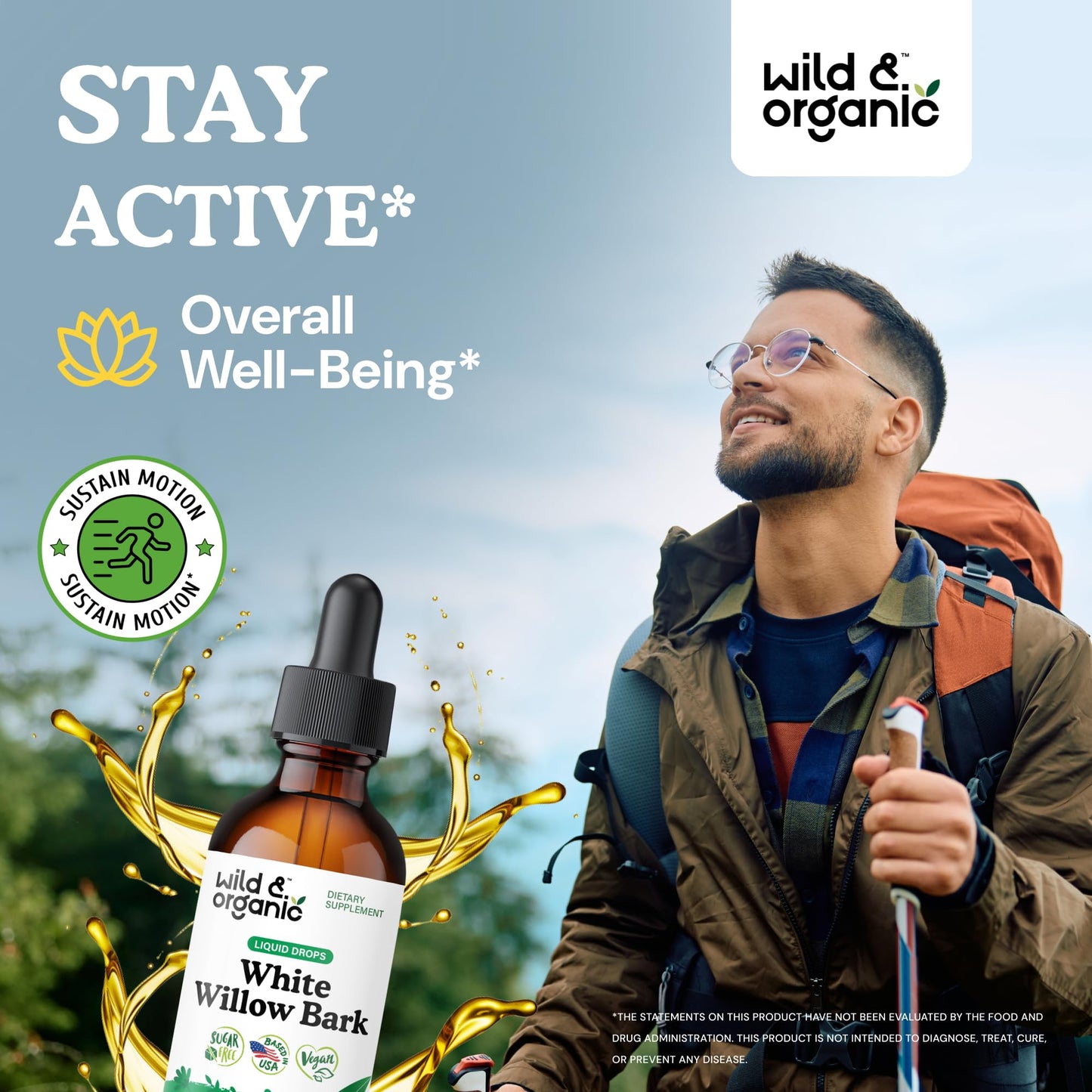 Wild & Organic White Willow Bark Tincture - Liquid Supplement for Overall Support - Alcohol & Sugar-Free White Willow Extract Drops - Salix Alba Bark - Vegan, No Additives - 4 fl oz