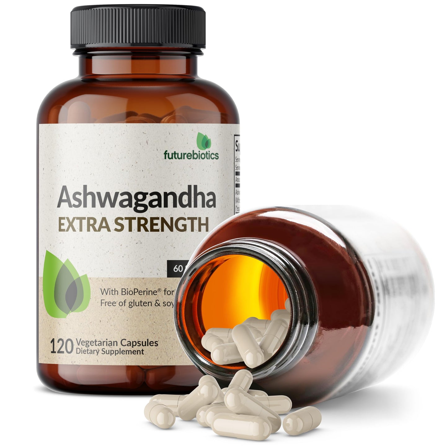 Futurebiotics Ashwagandha Extra Strength Stress & Mood Support 100 Capsules | Vegetarian, Non-GMO, Gluten-FREE, Soy-FREE, BioPerine for High Absorption
