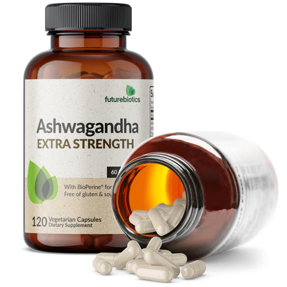 Futurebiotics Ashwagandha Extra Strength Stress & Mood Support 100 Capsules | Vegetarian, Non-GMO, Gluten-FREE, Soy-FREE, BioPerine for High Absorption