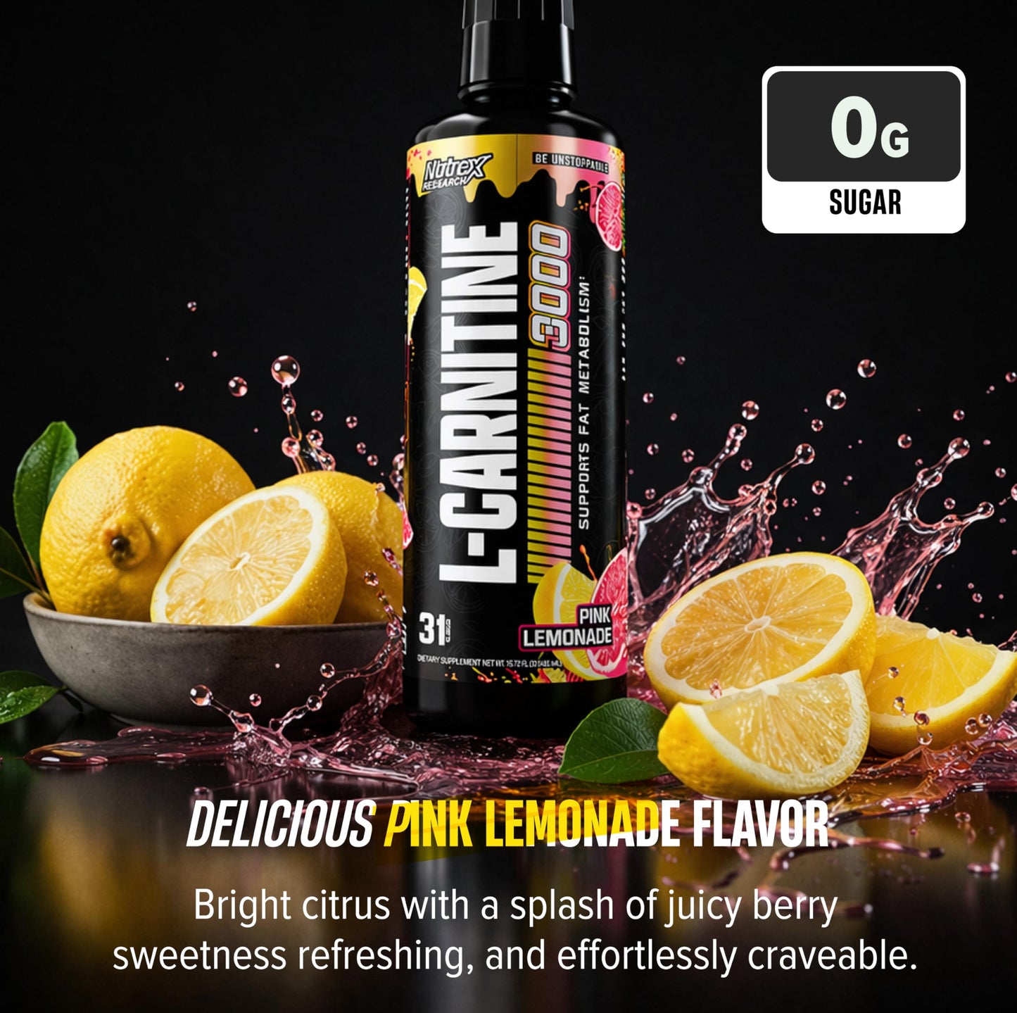 Nutrex Research L Carnitine 3000 - Clinically Dosed L-Carnitine Liquid for Energy, Metabolism & Muscle Recovery - Delicious Strawberry Watermelon - No Sugar, No Carbs, No Stimulants - 31 Servings