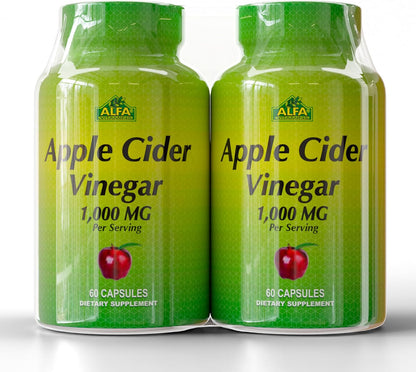 ALFA VITAMINS Apple Cider Vinegar 1000 mg Daily Wellness Supplement - 60 Capsules 2 Pack