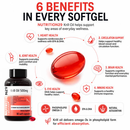 N29 Antarctic Krill Oil 500mg,60 softgels,Omega 3 Supplements with EPA,DHA | Astaxanthin,Phospholipid for Heart Brain Joint Skin Support,No Fishy Burps,Non-GMO, Gluten-Free