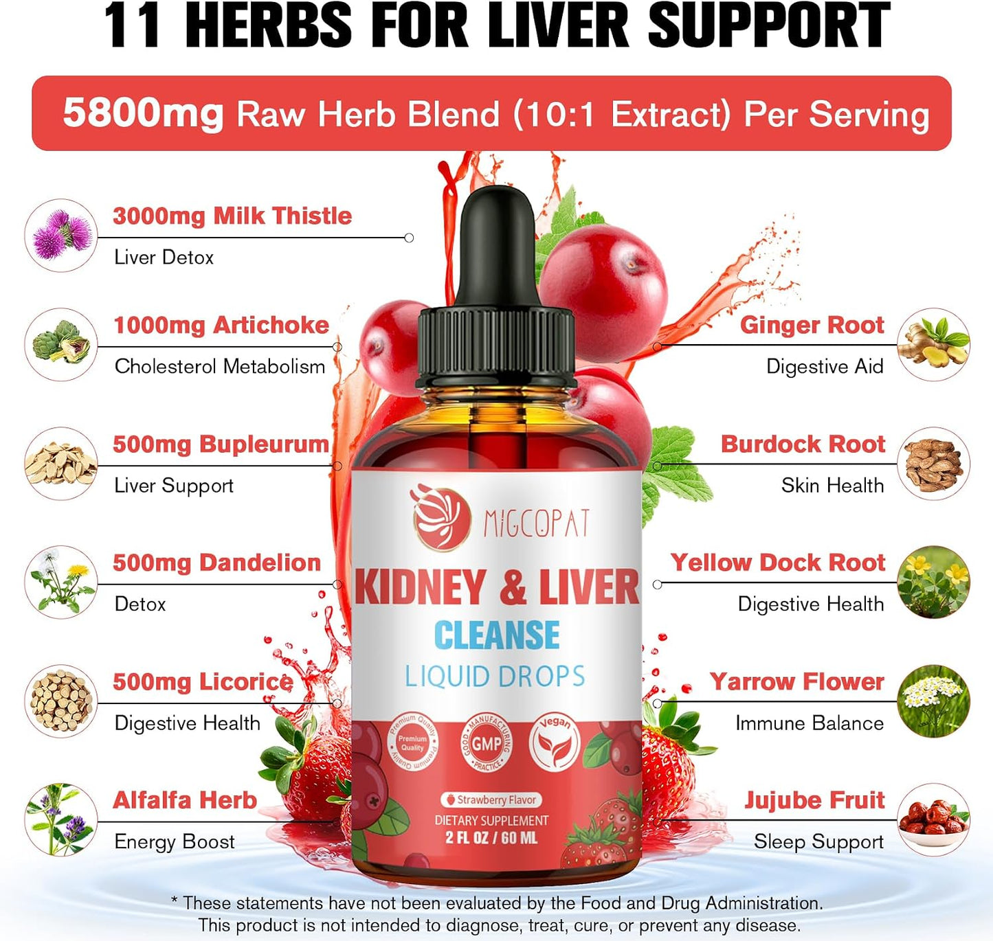 29-in-1 Kidney and Liver Cleanse Detox & Repair Drops, High Absorption Cranberry and Milk Thistle Supplement, Natural Herbal Daily Detox Support for Kidney, Liver, Urinary Tract, Bladder, 60ml