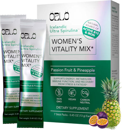 Orlo Women's Vitality Mix Travel Kit – Daily Multivitamin & Bacillus Probiotic Supplement for Feminine Health, Energy, Focus with Vitamin D3, B12, Iron, Glycine, Cranberry & Spirulina (7 sachets)