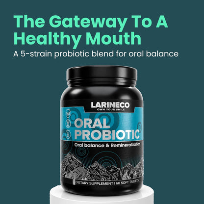 Larine co Remineralizing Oral Probiotic Pills – Dissolvable Oral Probiotic Tablets for Fresh Breath & Daily Oral Care Support – Slow Dissolving Oral Probiotic Formula – 5 Probiotic Strains