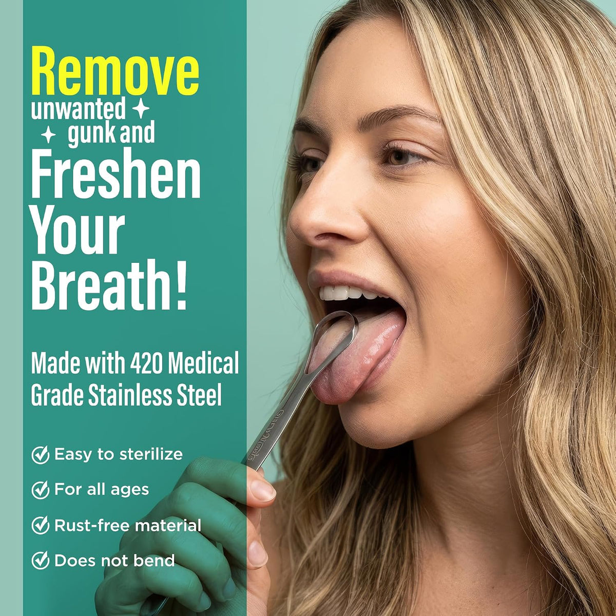 GuruNanda Stainless Steel Tongue Scraper (Pack of 2), Fight Bad Breath, Medical Grade 100% Stainless Steel Tongue Cleaner, Tongue Scraper For Adults and Kids, Great For Oral Care, Travel Friendly