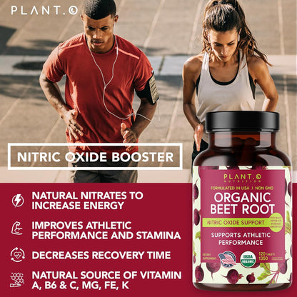 Organic Beet Root Capsules 1350mg – USDA Certified Beetroot Powder Supplement with Black Pepper | Nitric Oxide & Circulation Support | Vegan Non-GMO | 120 Tablets 2 Month Supply