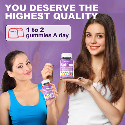 Happy Saffron Supplements Gummies - 4 Months Supply -Saffron Extract 177mg 88.5mg, w/ Magnesium Glycinate 400mg 200mg, Rhodiola, Rosemary, Vitamin D, B6 B12 for Rest, Mood, Calm, Focus, Sugar-Free