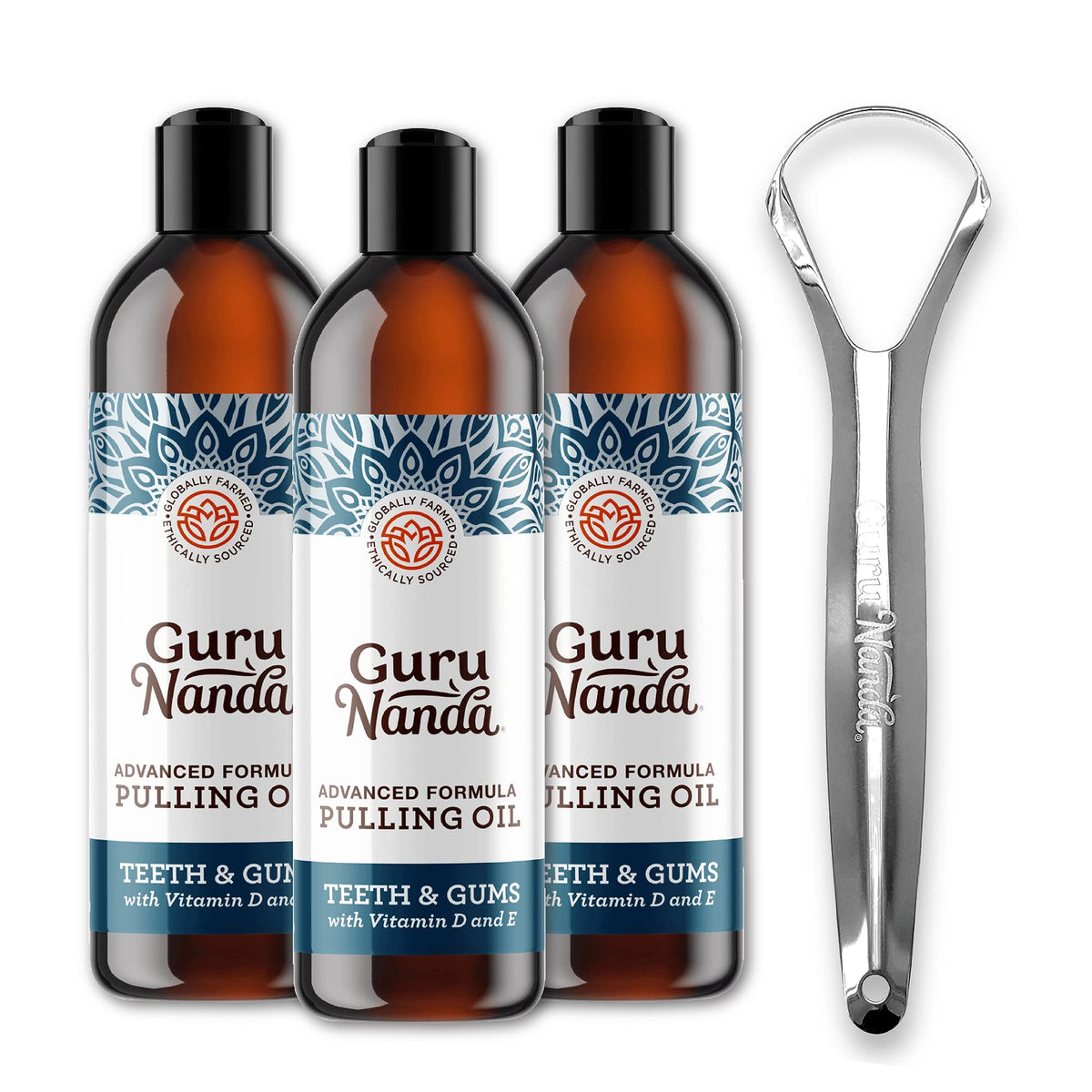 GuruNanda Advanced Oil Pulling with Tongue Scraper, Natural Alcohol Free Mouthwash 