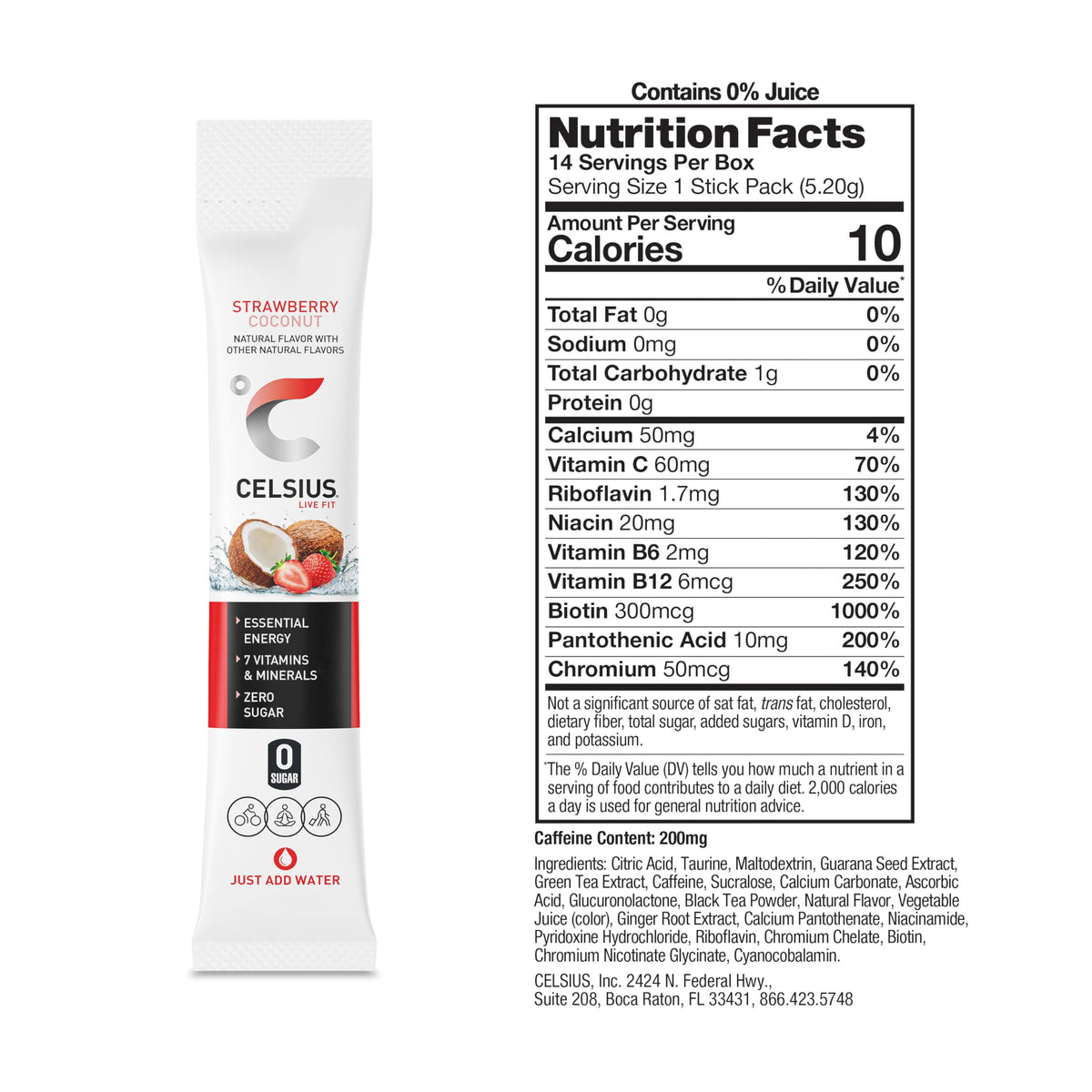 CELSIUS On-The-Go Powder Stick Packs, Zero Sugar (14 Sticks per Pack)