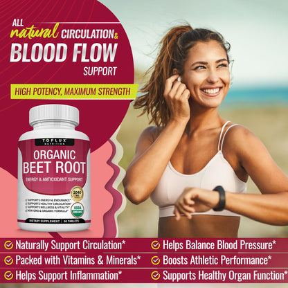 Organic Beet Root Powder Tablets - 2040mg Natural Nitric Oxide Beets to Support, Energy