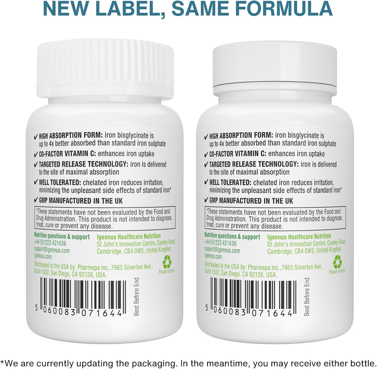 Igennus Clean & Gentle Iron Bisglycinate 20mg Plus Vitamin C, 6 Month Supply, Targeted Release, Chelated High Absorption Ferrous Bisglycinate, Vegan, 180 Tablets