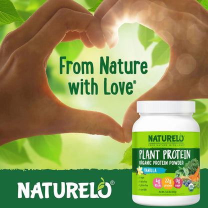 NATURELO Plant Protein Powder, Vanilla, 22g Protein - Non-GMO, Vegan, No Gluten, Dairy, or Soy - No Artificial Flavors, Synthetic Coloring, Preservatives, or Additives - 20 Servings