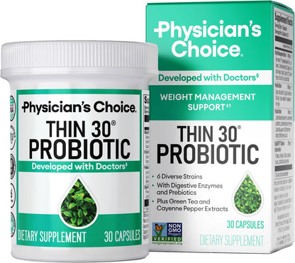 Physician's CHOICE Probiotics for Weight Management & Bloating, 30ct | 6 Probiotic Strains, Prebiotics, Cayenne, & Green Tea for Gut Health, Bloating Relief, & Weight Management for Women & Men