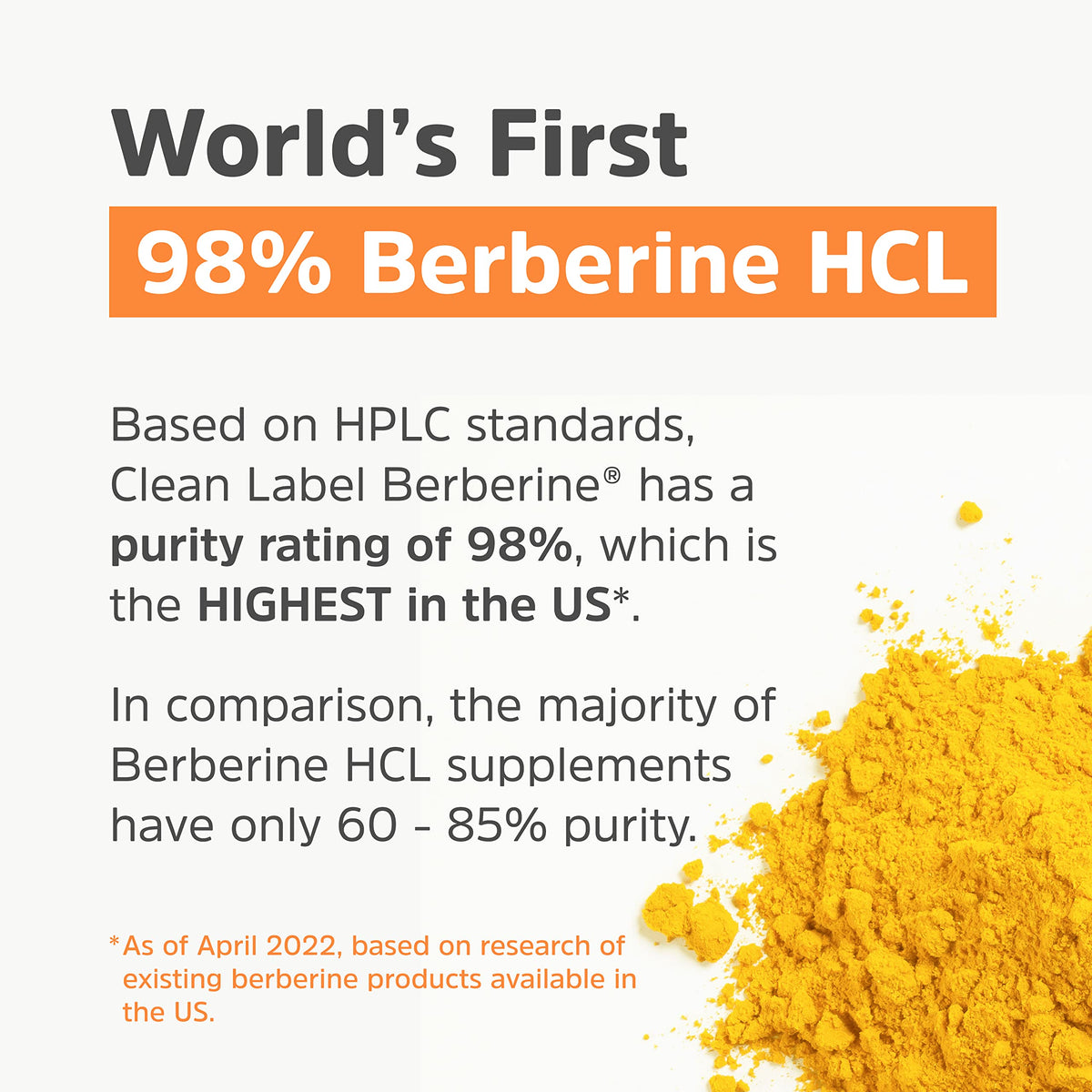 Clean Label Berberine Supplement 1500mg - Ultra Pure 98% Berberine HCl, Highest Purity