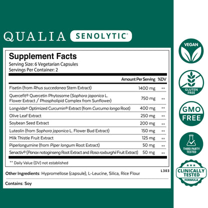 QUALIA LIFE SCIENCES Senolytic Supplement, Fisetin, Quercetin, Piperlongumin & More, Aging Supplement - Supports Optimal Cell Repair & Rejuvenation, Naturally Eliminate Zombie Cells, 1 Month Supply