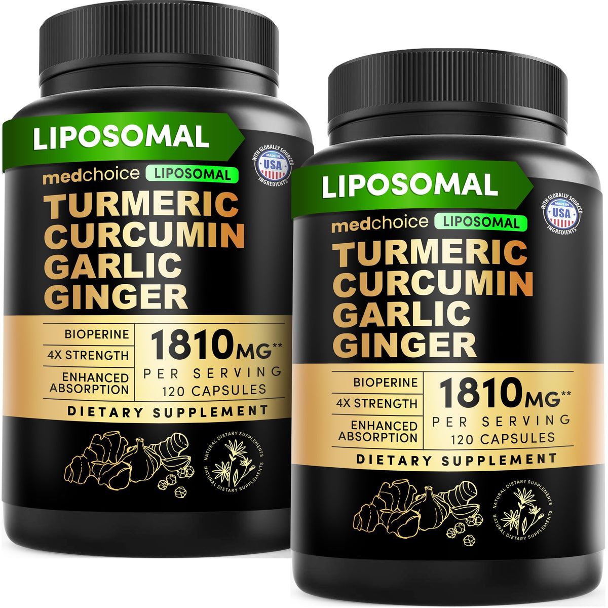 MEDCHOICE Liposomal Organic Turmeric Curcumin with Black Pepper, 120ct