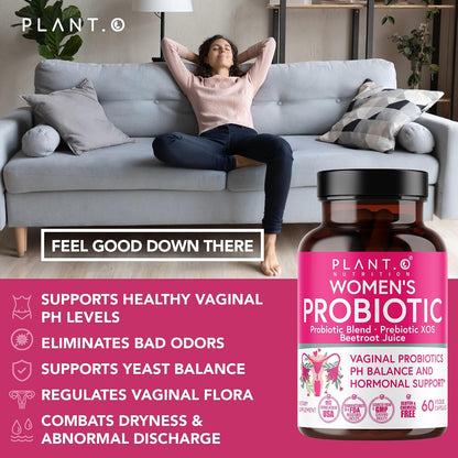 PLANT.O NUTRITION Vaginal Probiotics for Women with 4 Lactobacillus Strains Probiotic & Prebiotic Blend for pH Balance, Healthy Vaginal Odor & Vaginal Flora