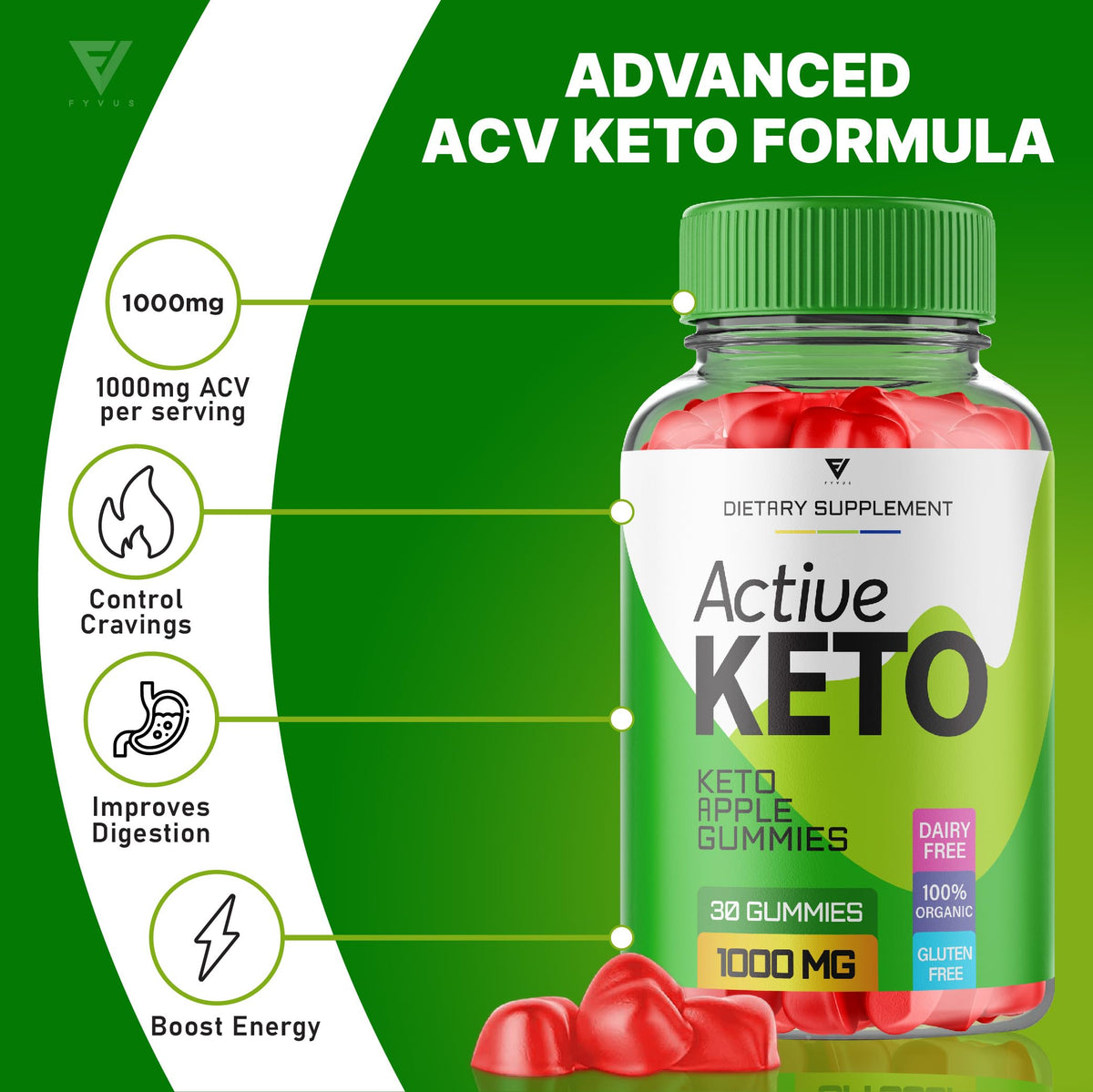 Fyvus (5 Pack) Active Keto Gummies, Active Keto ACV Gummies for Weight Loss