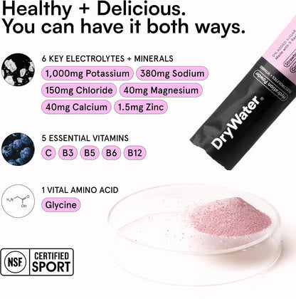 DryWater Electrolytes + Vitamins Hydration Packets, Mixed Berry 12 Pack