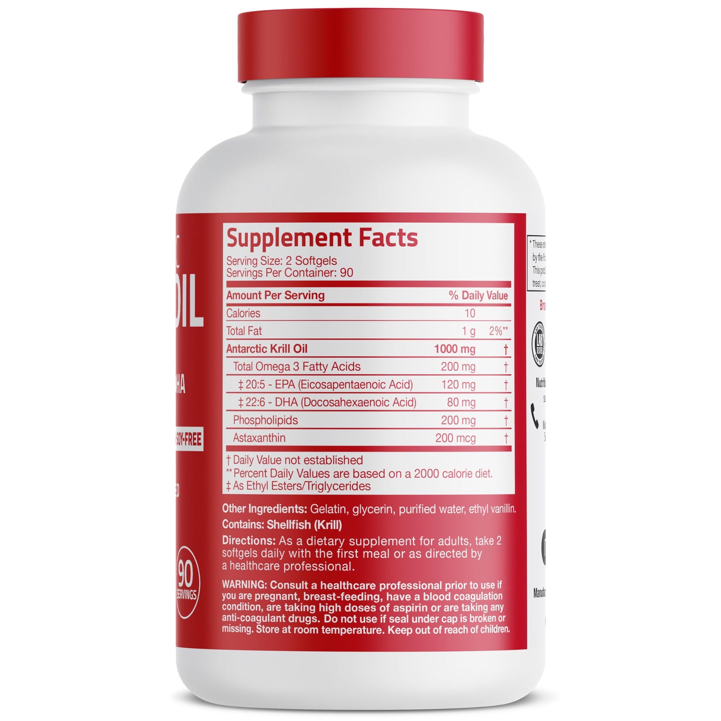 Bronson Antarctic Krill Oil 1000 mg with Omega-3s, 120 Softgels | Heavy Metal Tested, with EPA, DHA, Astaxanthin and Phospholipids, Non-GMO, Gluten Free, Soy Free