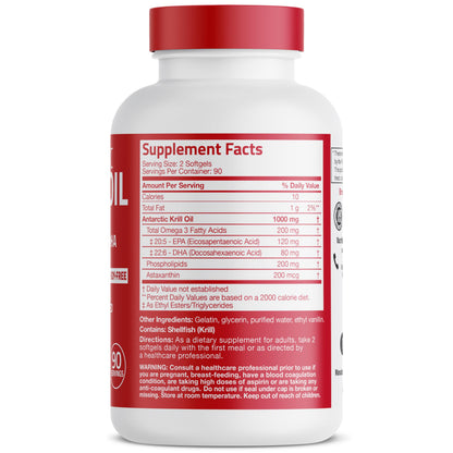 Bronson Antarctic Krill Oil 1000 mg with Omega-3s, 120 Softgels | Heavy Metal Tested, with EPA, DHA, Astaxanthin and Phospholipids, Non-GMO, Gluten Free, Soy Free