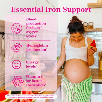 Pink Stork Prenatal Iron Supplement Gummies for Women - 20 mg Iron Gummy with Vitamin C