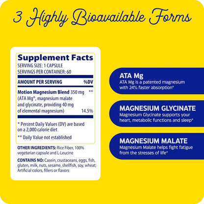 Enzymedica Magnesium Motion Supplement for Women & Men - 60 Caps
