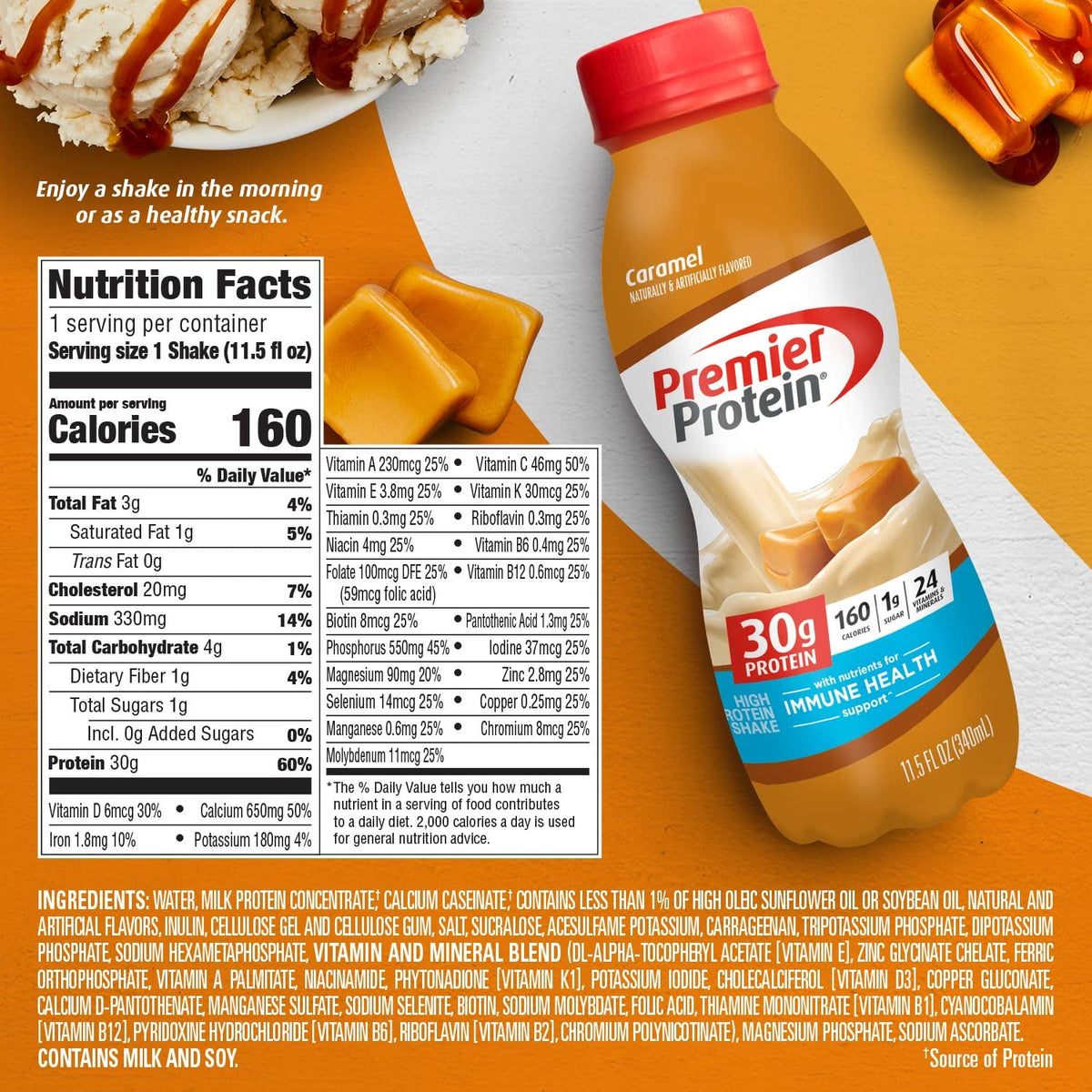 Premier Liquid Protein Shake, Caramel, 30g Protein, 1g Sugar, 24 Vitamins & Minerals