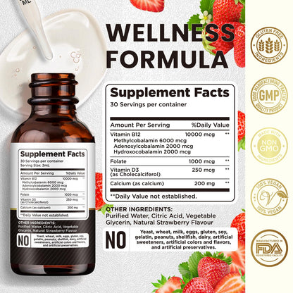 dilib Vitamin B12 Complex 10000 mcg | Vegan Triple Liquid B-12 Drops Sublingual Supple
