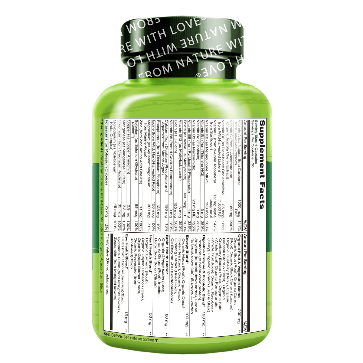 NATURELO Whole Food Multivitamin for Men - with Vitamins, Minerals, Organic Herbal