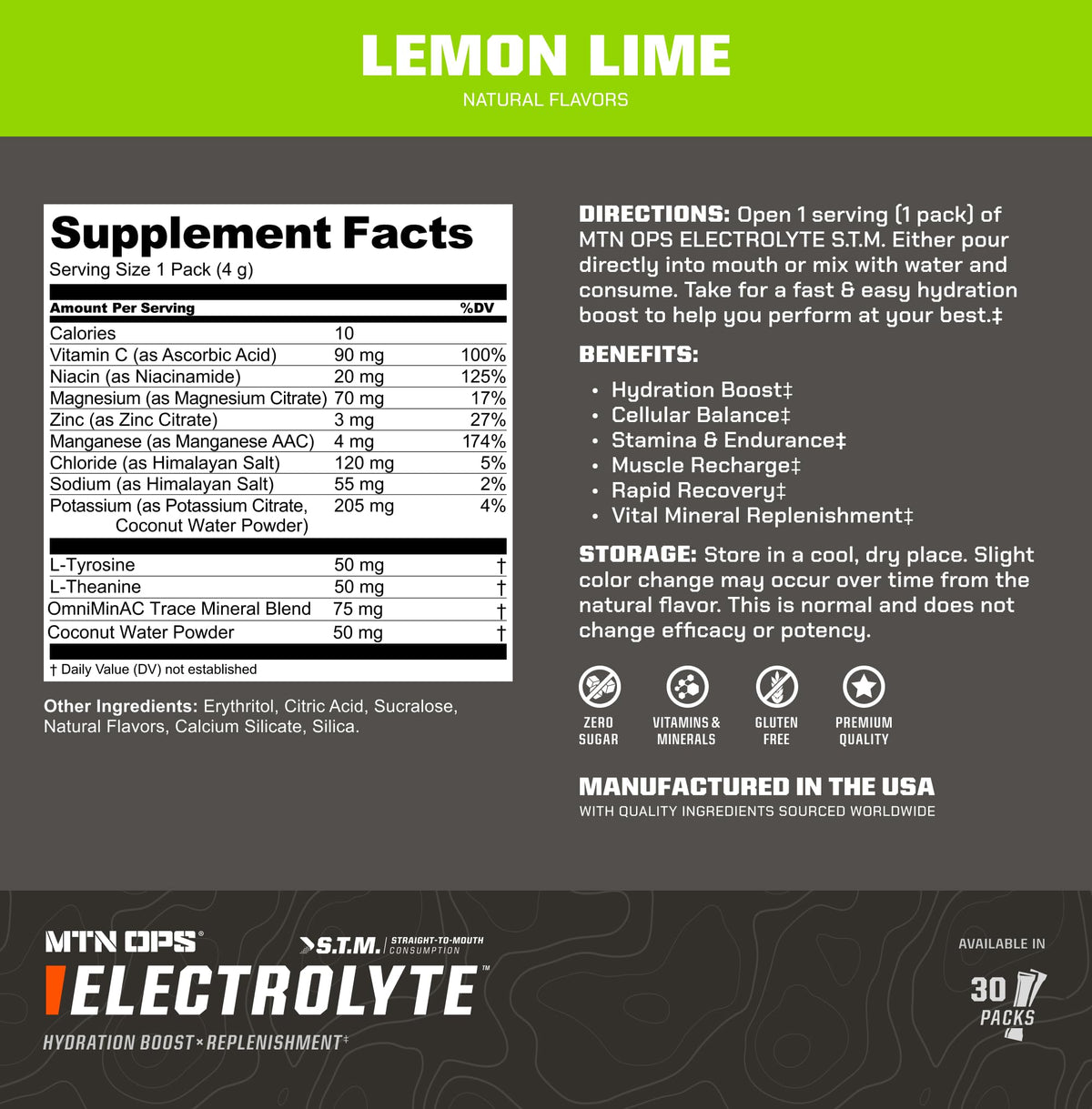 MTN OPS Hydrate Sugar Free Electrolyte Packets, Mango Peach