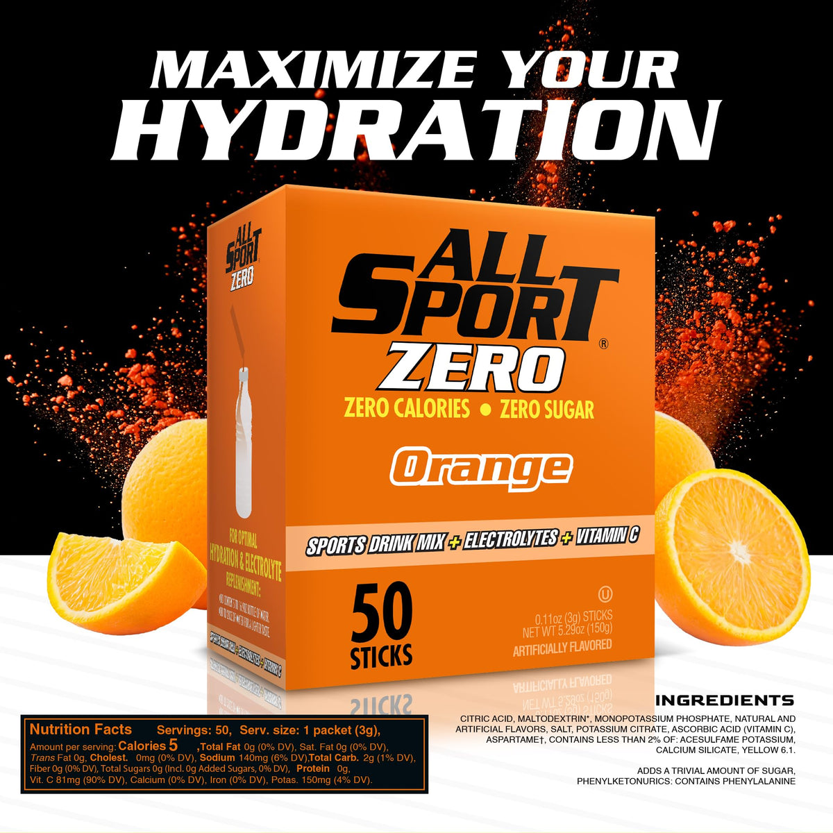 All Sport Zero Powder Sticks, Sugar Free, Strawberry Banana, 50 Count