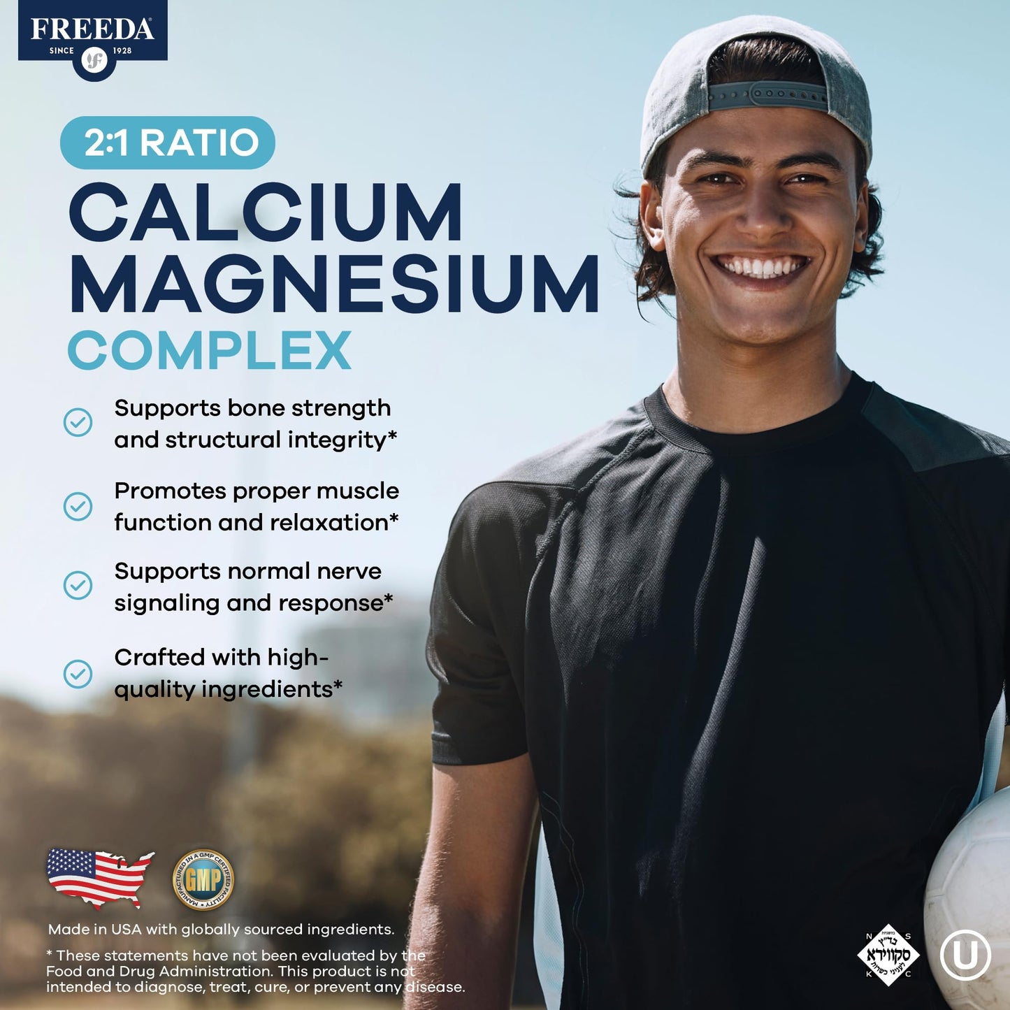 Freeda Calcium Magnesium 2:1 Supplement - 250 Capsules | Vegan Calcium & Magnesium Formula - Third-Party Tested - Support Bone Strength, Muscle Relaxation, and Healthy Nerve Function