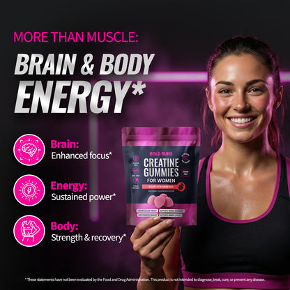 Bold Buns Creatine for Women – Supplement with Collagen & BCAA – Supports Muscle Development, Post-Workout Recovery, Skin Elasticity, Healthy Hair & Nail (30 Servings, Unflavored)