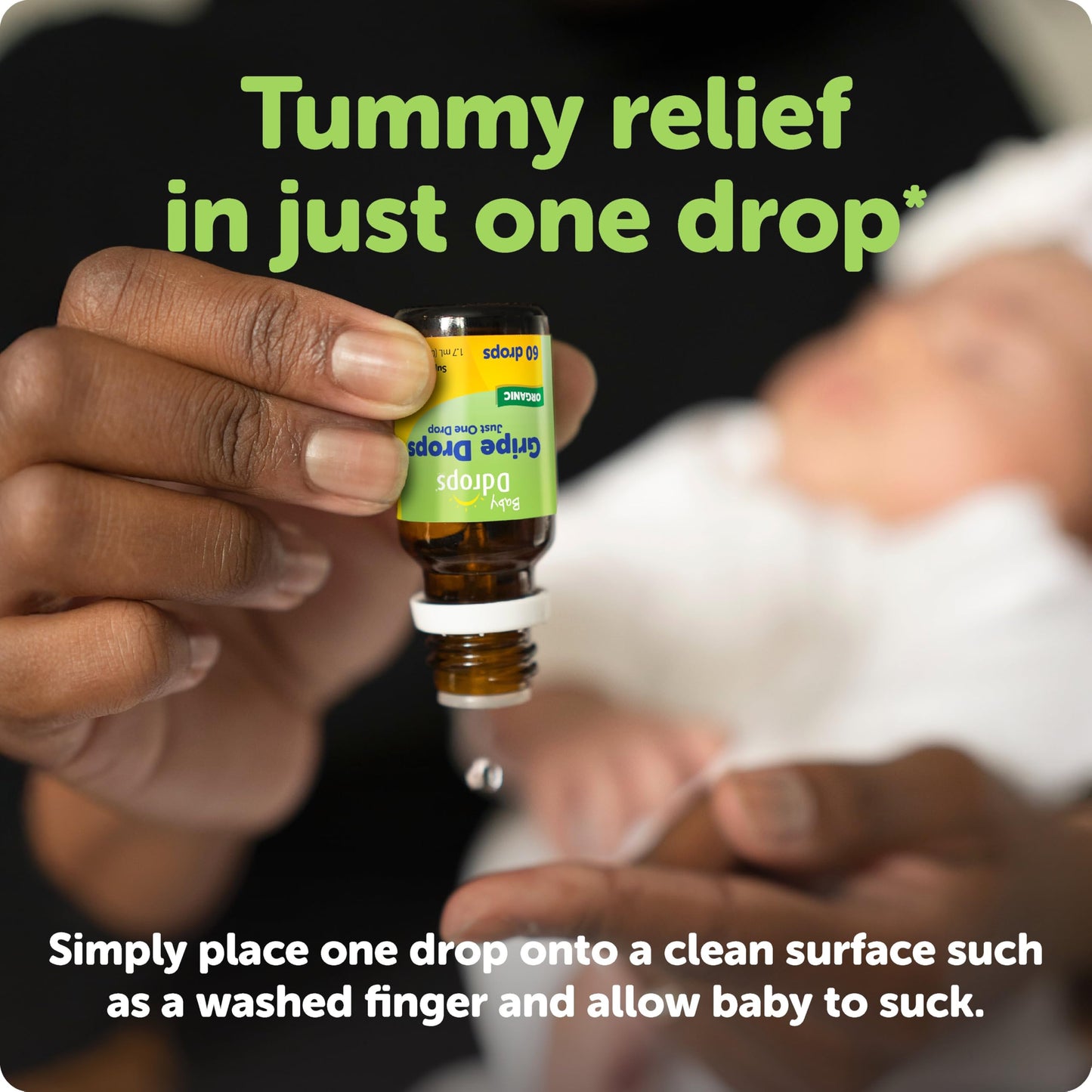 Ddrops Baby Tummy Relief Liquid Drops, Organic Gripe Water for Newborns, Relief from Gas, Colic, Fussiness and Hiccups, Just One Drop, Herbal Ingredients, 120 Drops