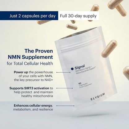 ELYSIUM Signal NMN Supplement - Clinically Proven to Support NAD+ Production, Mitochondrial Function & Metabolic Health - Nicotinamide Mononucleotide and SIRT3 Activation Complex- 30 Day Supply