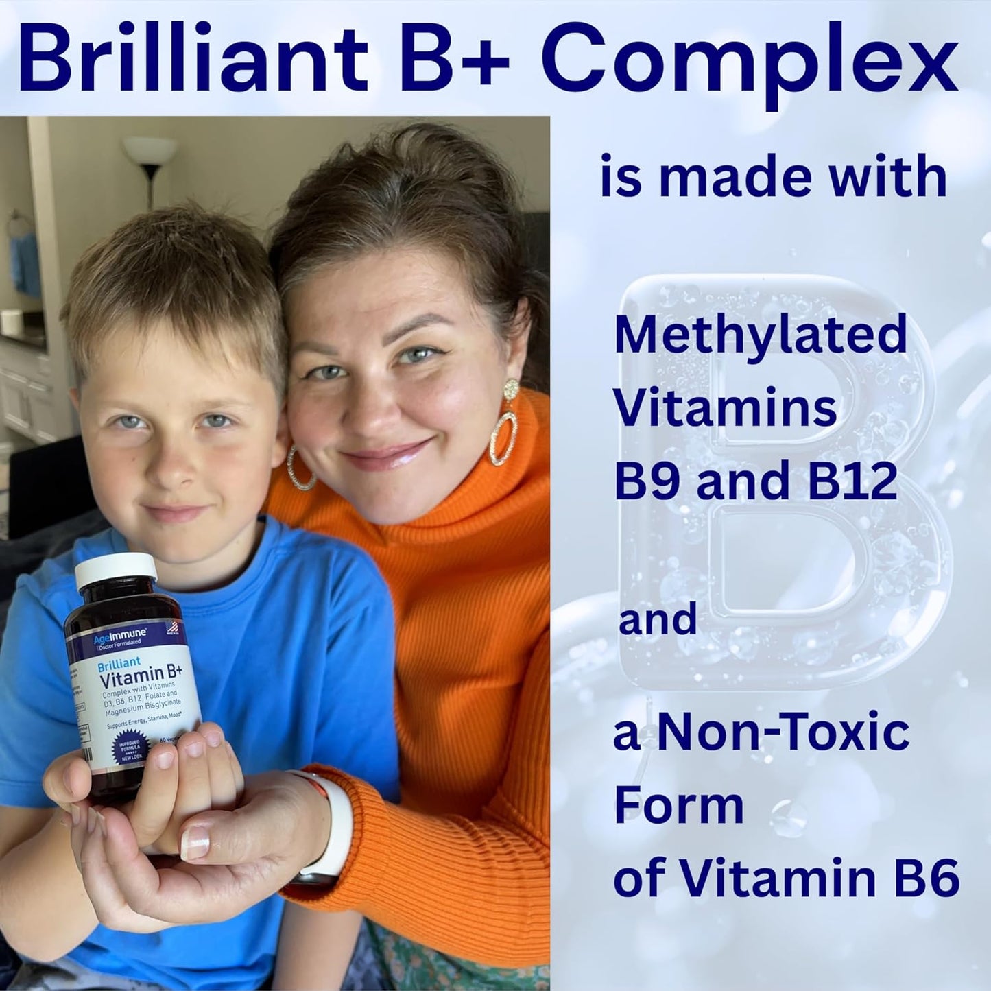 AgeImmune Vitamin B Complex with Vitamin D3 B12 B6 Magnesium Bisglycinate and Folate as Methylfolate - Doctor Formulated Methylated B Complex Supplement – 60 Capsules - Without Niacin