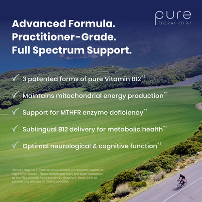 Pure Therapro Rx Vitamin B12 Supplement for Men & Women | Methylated Sublingual Liquid Methylcobalamin + 2 More Forms | 1,250 mcg B12 per Drop (4 Drops = 5,000mcg / 2 Month Supply) 10 ml
