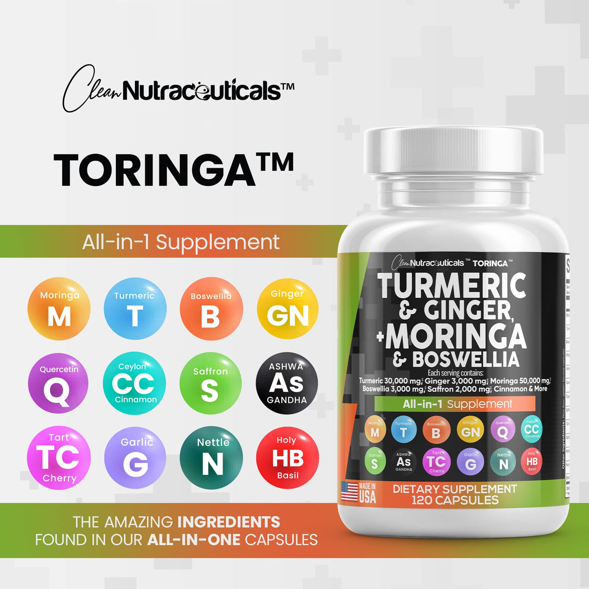 Turmeric Curcumin 30000mg Ginger 3000mg Moringa 50000mg Boswellia