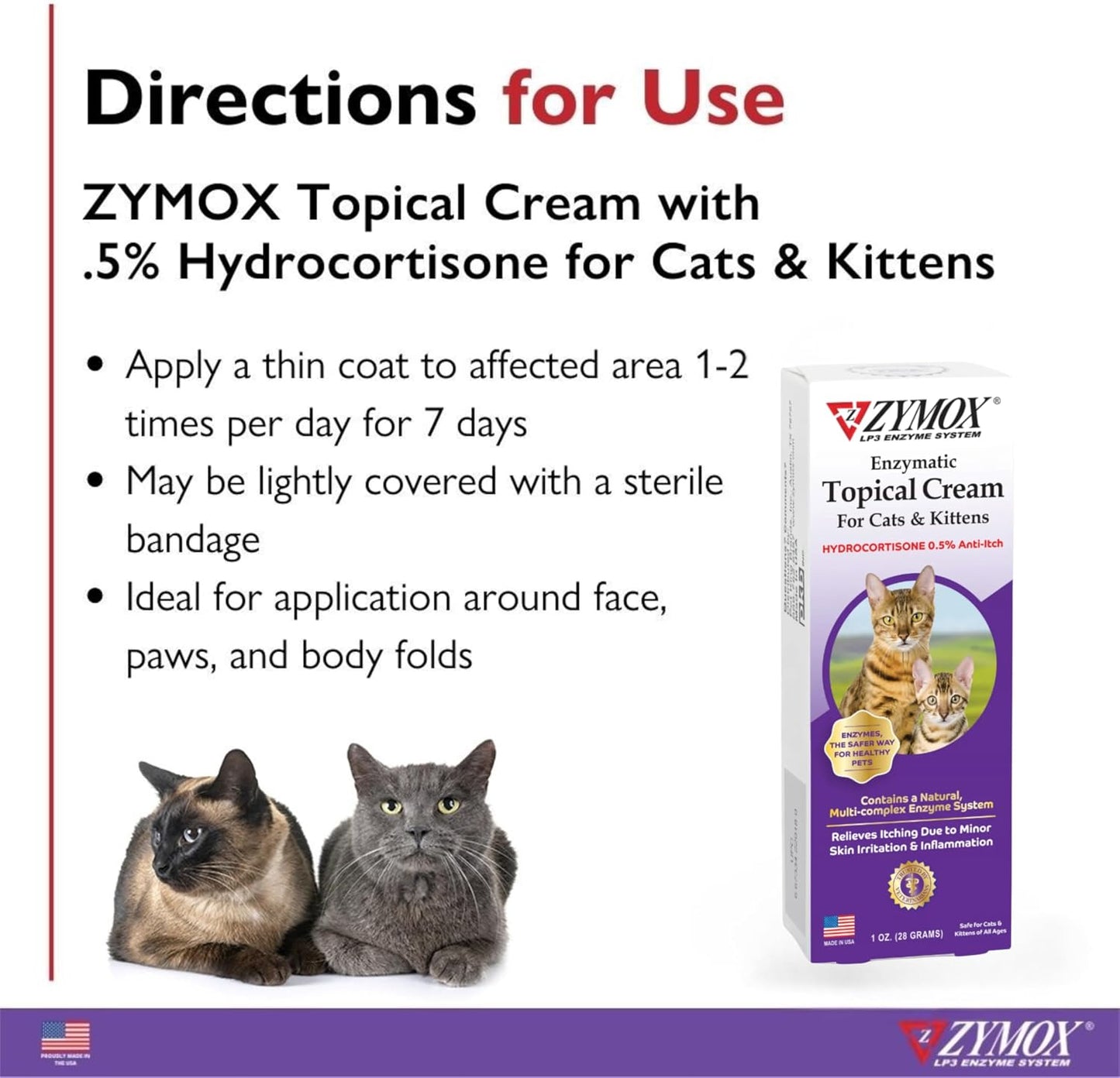 Zymox Cat & Kitten Topical Cream w/ .5% hydrocortisone - 1 oz. Tube
