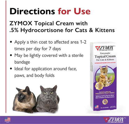 Zymox Cat & Kitten Topical Cream w/ .5% hydrocortisone - 1 oz. Tube