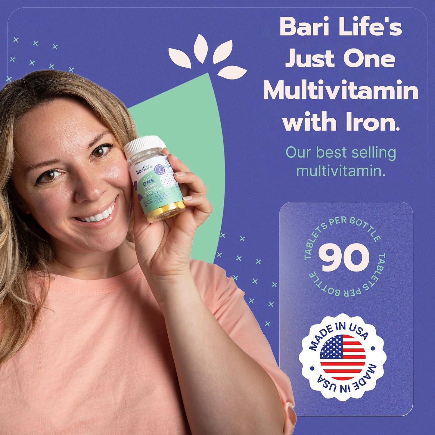 Bari Life Just One, Once Daily Bariatric Multivitamin with Iron (90 Tablets) and BariBurst Calcium Citrate Soft Chews for Gastric Bypass, Gastric Sleeve and Duodenal Switch (Butter Toffee)