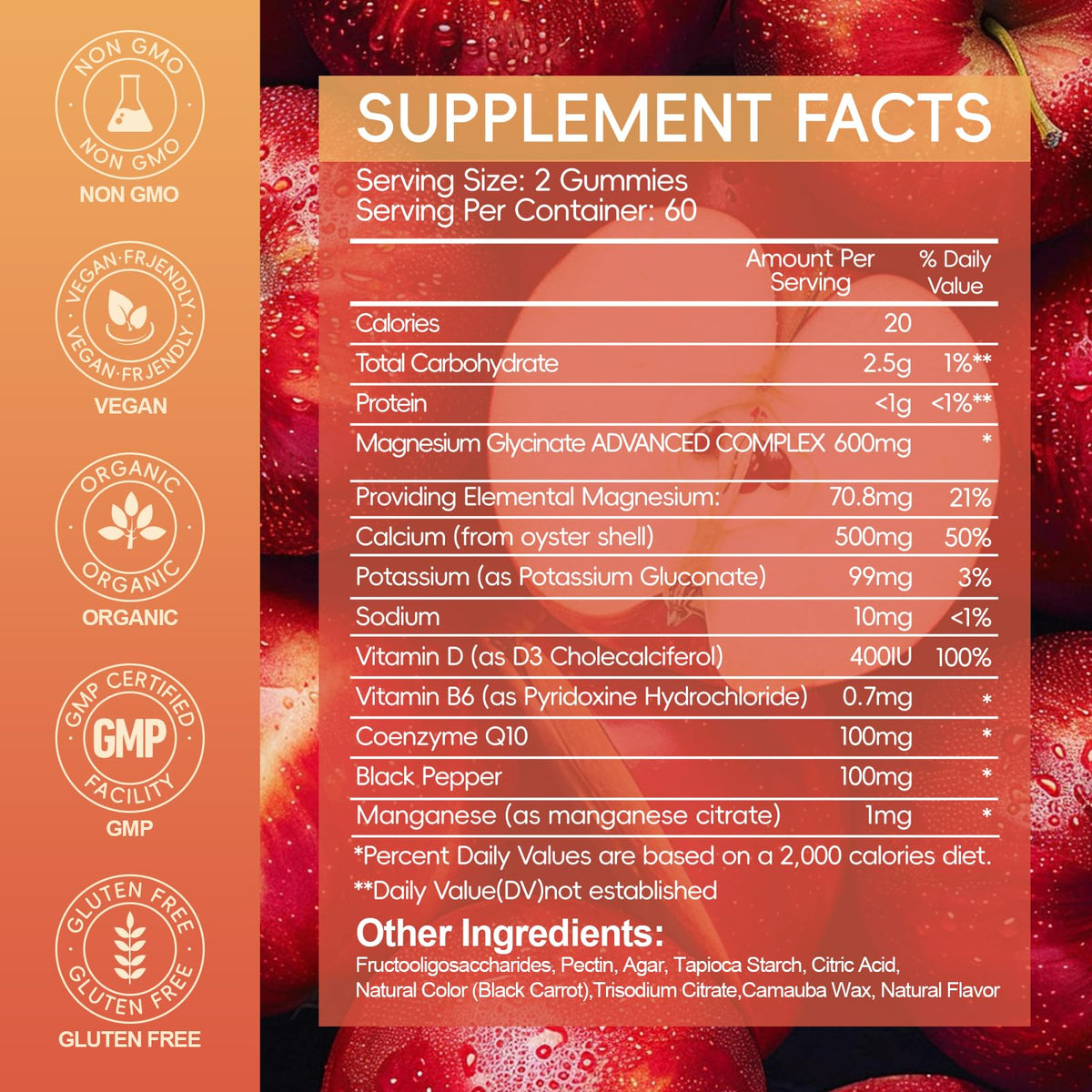 Magnesium Glycinate Gummies 600mg, Sugar Free Magnesium Gummies for Adults