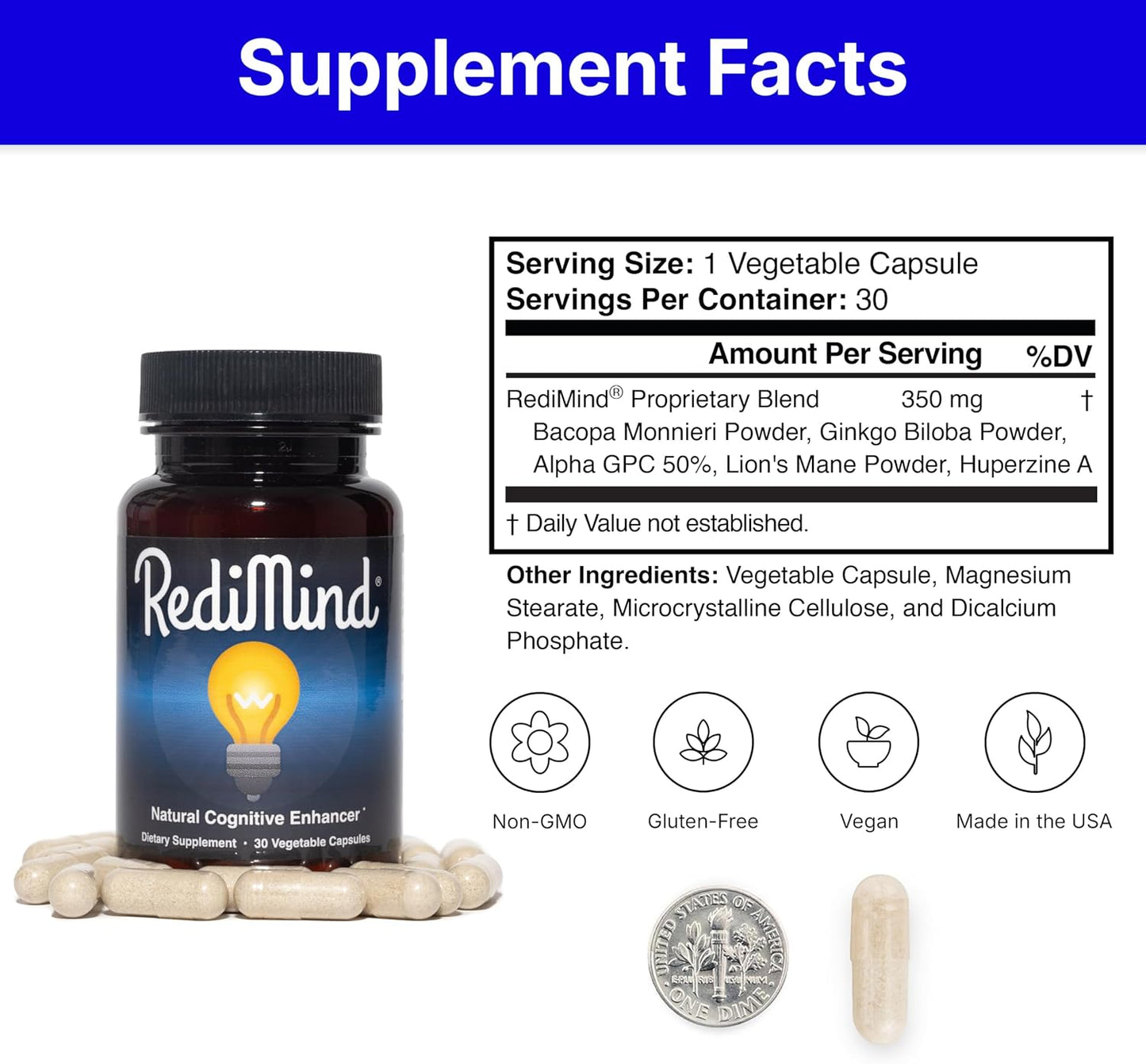 Natural Cognitive Support and Brain Supplement, Vegan, Gluten-Free | Sharpens Memory, Focus, Concentration, and Recall While Promoting Mental Clarity and Cognitive Function, 30-Day Supply
